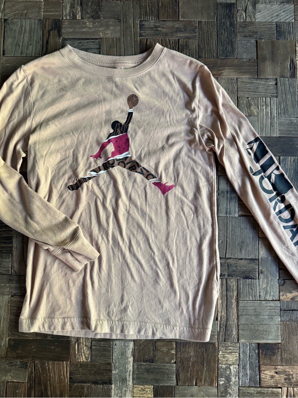 Jordan Beige Long-Sleeve Tee with Multicolor Jumpman Graphic
